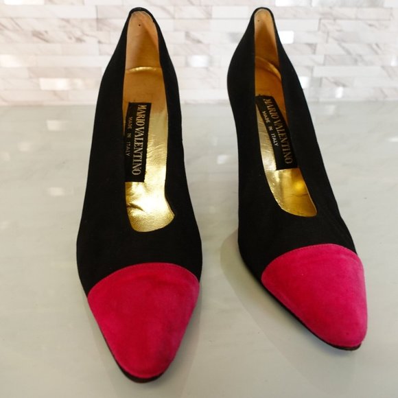 Valentino Womens 6 Black Heels Slip On Pump Sandals Colorblock Pink Italy - Picture 12 of 14